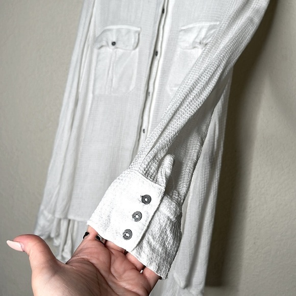 Free People One Of The Guys Long Sleeve Buttondown Top Ivory White Sz MED Boho - Picture 7 of 11